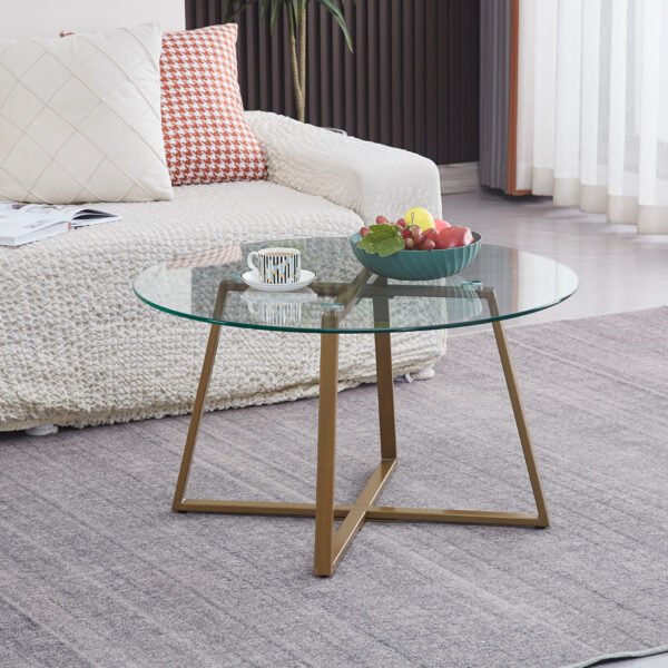 Mesa de Centro para Living de Vidrio y Metal 80cm - Imagen 2