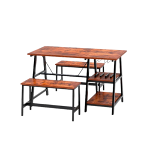 Comedor industrial con repisas y banquetas
